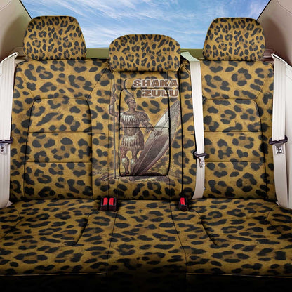 Shaka Zulu Back Car Seat Cover Leopard Print Design Traditional Warrior Spear and Shield Illustration Tribal King - African Pride
