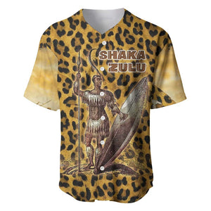 Shaka Zulu Baseball Jersey Leopard Print Design Traditional Warrior Spear and Shield Illustration Tribal King - African Pride