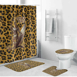 Shaka Zulu Bathroom Set Leopard Print Design Traditional Warrior Spear and Shield Illustration Tribal King - African Pride