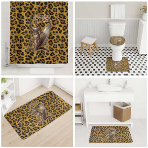 Shaka Zulu Bathroom Set Leopard Print Design Traditional Warrior Spear and Shield Illustration Tribal King - African Pride