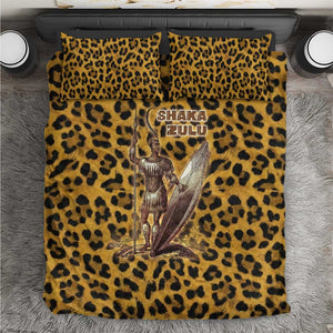 Shaka Zulu Bedding Set Leopard Print Design Traditional Warrior Spear and Shield Illustration Tribal King - African Pride