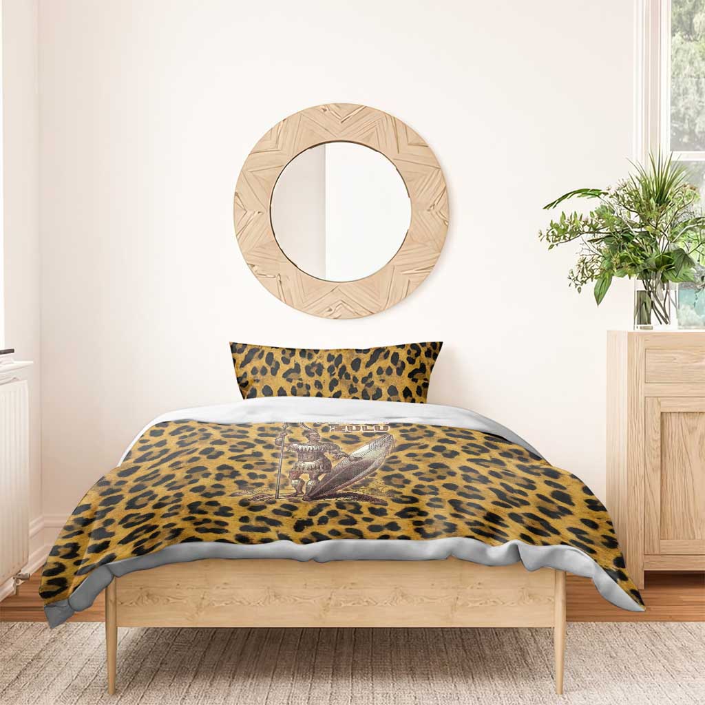 Shaka Zulu Bedding Set Leopard Print Design Traditional Warrior Spear and Shield Illustration Tribal King - African Pride