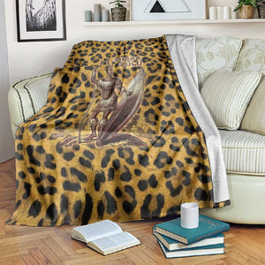 Shaka Zulu Blanket Leopard Print Design Traditional Warrior Spear and Shield Illustration Tribal King - African Pride