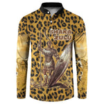 Shaka Zulu Button Sweatshirt Leopard Print Design Traditional Warrior Spear and Shield Illustration Tribal King