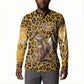 Shaka Zulu Button Sweatshirt Leopard Print Design Traditional Warrior Spear and Shield Illustration Tribal King
