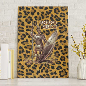 Shaka Zulu Canvas Wall Art Leopard Print Design Traditional Warrior Spear and Shield Illustration Tribal King - African Pride