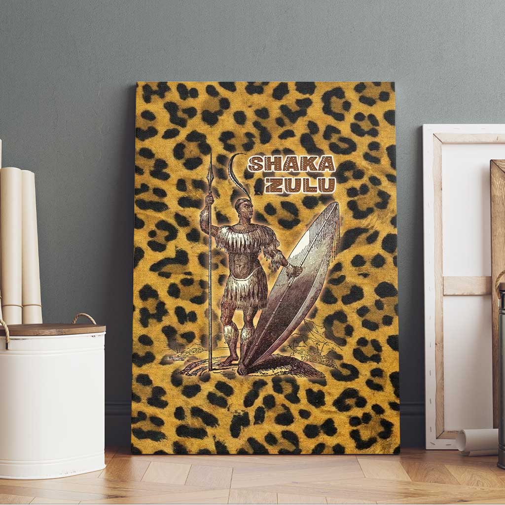 Shaka Zulu Canvas Wall Art Leopard Print Design Traditional Warrior Spear and Shield Illustration Tribal King - African Pride