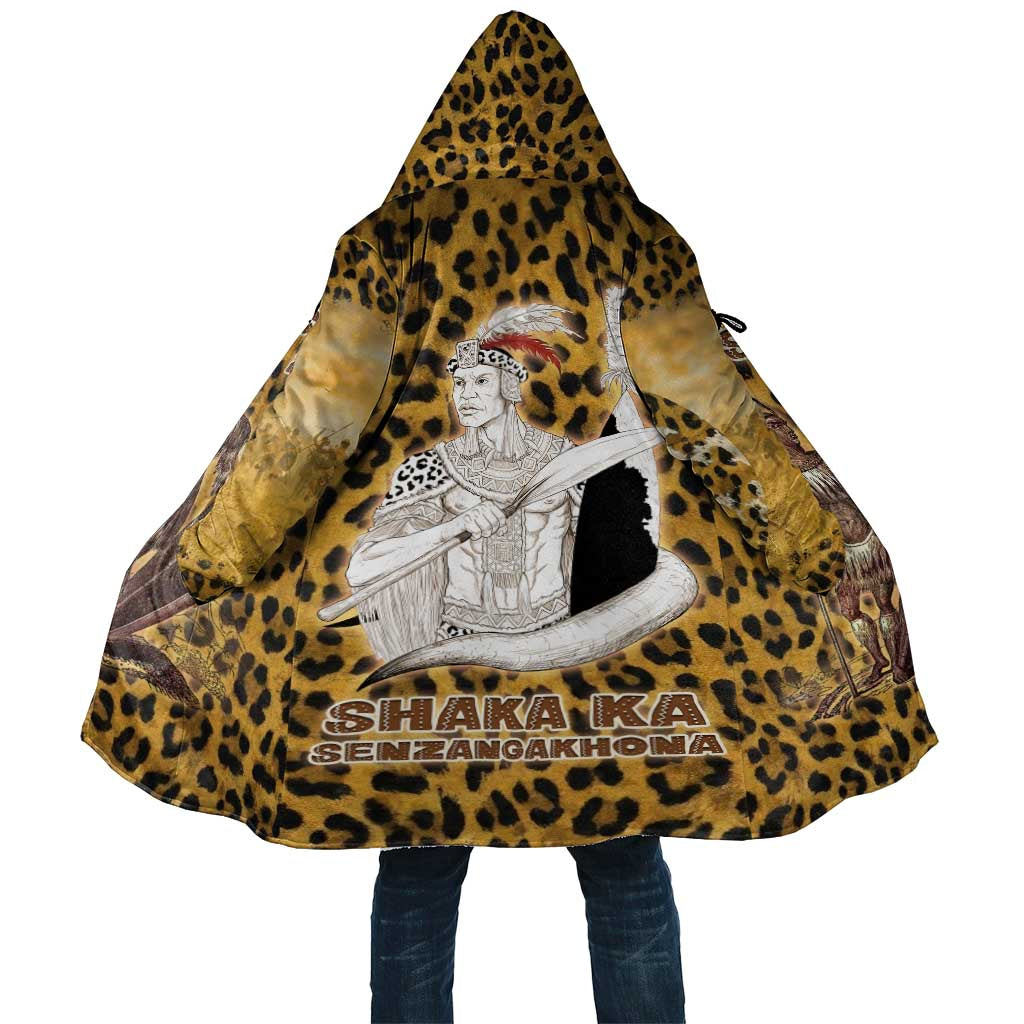 Shaka Zulu Cloak Leopard Print Design Traditional Warrior Spear and Shield Illustration Tribal King - African Pride