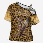 Shaka Zulu Cross Shoulder Shirt Leopard Print Design Traditional Warrior Spear and Shield Illustration Tribal King - African Pride