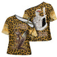 Shaka Zulu Cross Shoulder Shirt Leopard Print Design Traditional Warrior Spear and Shield Illustration Tribal King - African Pride