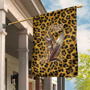 Shaka Zulu Garden Flag Leopard Print Design Traditional Warrior Spear and Shield Illustration Tribal King - African Pride
