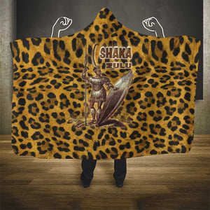 Shaka Zulu Hooded Blanket Leopard Print Design Traditional Warrior Spear and Shield Illustration Tribal King - African Pride