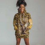 Shaka Zulu Hoodie Dress Leopard Print Design Traditional Warrior Spear and Shield Illustration Tribal King - African Pride