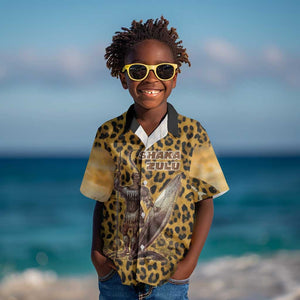 Shaka Zulu Kid Hawaiian Shirt Leopard Print Design Traditional Warrior Spear and Shield Illustration Tribal King - African Pride