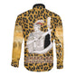 Shaka Zulu Long Sleeve Button Shirt Leopard Print Design Traditional Warrior Spear and Shield Illustration Tribal King - African Pride