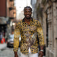 Shaka Zulu Long Sleeve Button Shirt Leopard Print Design Traditional Warrior Spear and Shield Illustration Tribal King - African Pride