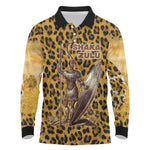 Shaka Zulu Long Sleeve Polo Shirt Leopard Print Design Traditional Warrior Spear and Shield Illustration Tribal King - African Pride
