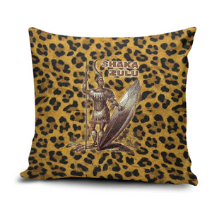 Shaka Zulu Pillow Cover Leopard Print Design Traditional Warrior Spear and Shield Illustration Tribal King - African Pride