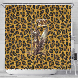 Shaka Zulu Shower Curtain Leopard Print Design Traditional Warrior Spear and Shield Illustration Tribal King - African Pride