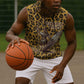 Shaka Zulu Sleeveless Hoodie Leopard Print Design Traditional Warrior Spear and Shield Illustration Tribal King - African Pride