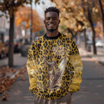 Shaka Zulu Sweatshirt Leopard Print Design Traditional Warrior Spear and Shield Illustration Tribal King - African Pride
