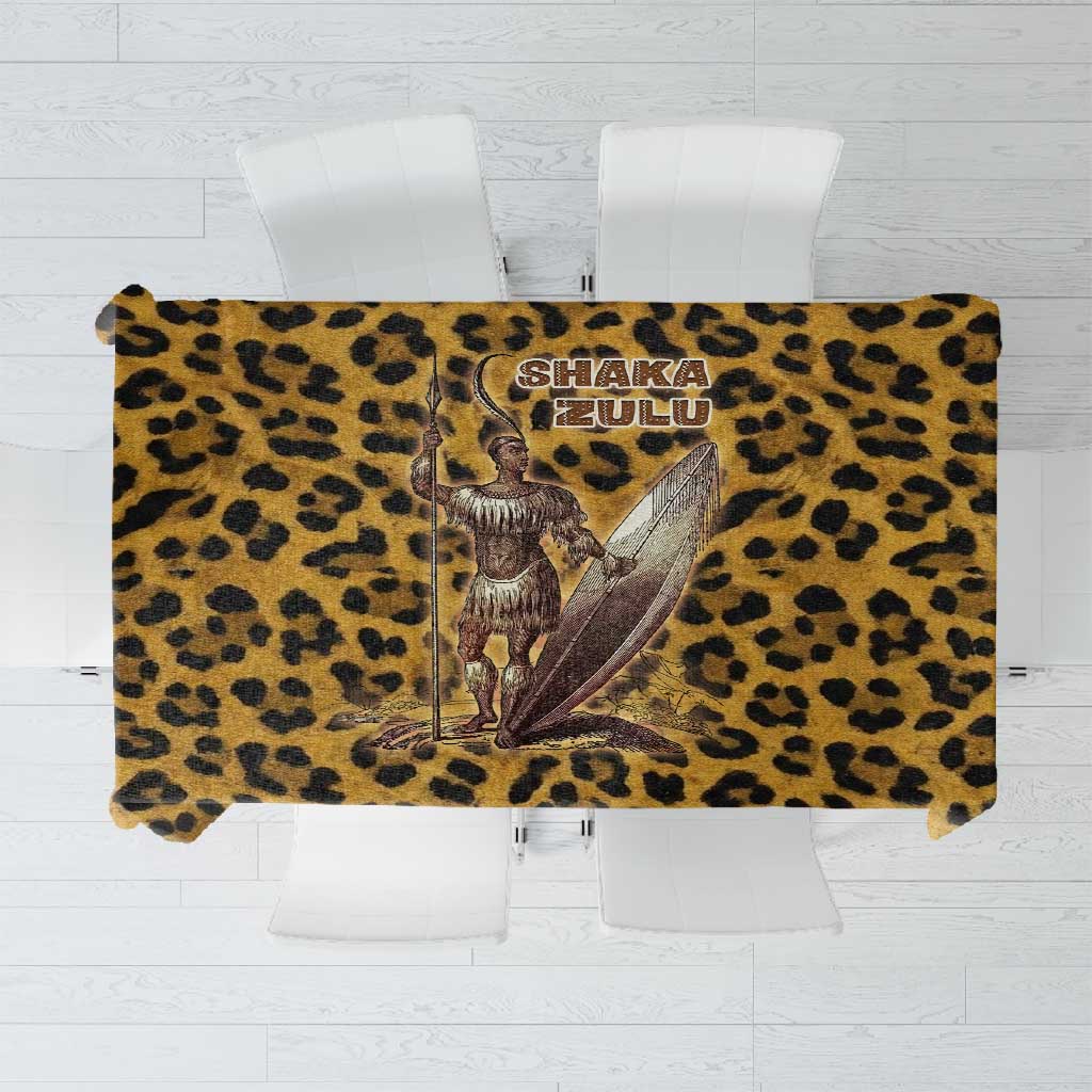 Shaka Zulu Tablecloth Leopard Print Design Traditional Warrior Spear and Shield Illustration Tribal King - African Pride
