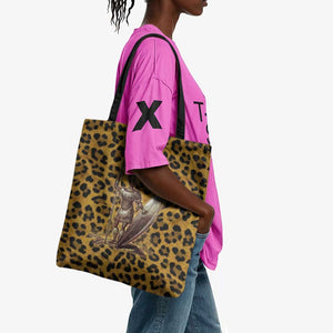 Shaka Zulu Tote Bag Leopard Print Design Traditional Warrior Spear and Shield Illustration Tribal King - African Pride