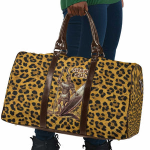 Shaka Zulu Travel Bag Leopard Print Design Traditional Warrior Spear and Shield Illustration Tribal King - African Pride