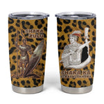 Shaka Zulu Tumbler Cup Leopard Print Design Traditional Warrior Spear and Shield Illustration Tribal King - African Pride