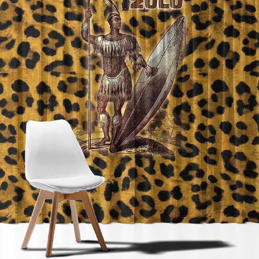 Shaka Zulu Window Curtain Leopard Print Design Traditional Warrior Spear and Shield Illustration Tribal King - African Pride