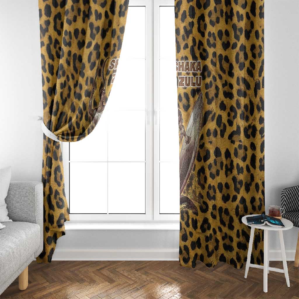 Shaka Zulu Window Curtain Leopard Print Design Traditional Warrior Spear and Shield Illustration Tribal King - African Pride