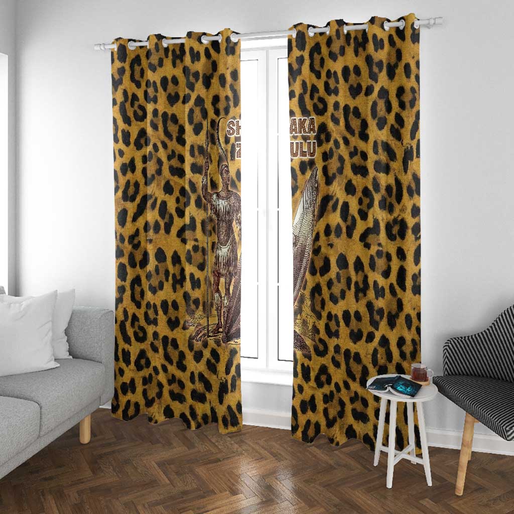 Shaka Zulu Window Curtain Leopard Print Design Traditional Warrior Spear and Shield Illustration Tribal King - African Pride