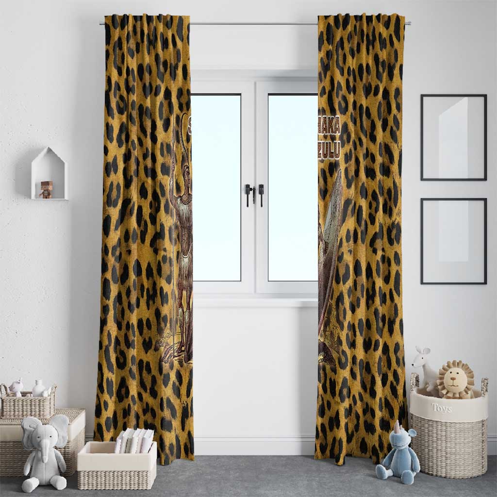 Shaka Zulu Window Curtain Leopard Print Design Traditional Warrior Spear and Shield Illustration Tribal King - African Pride