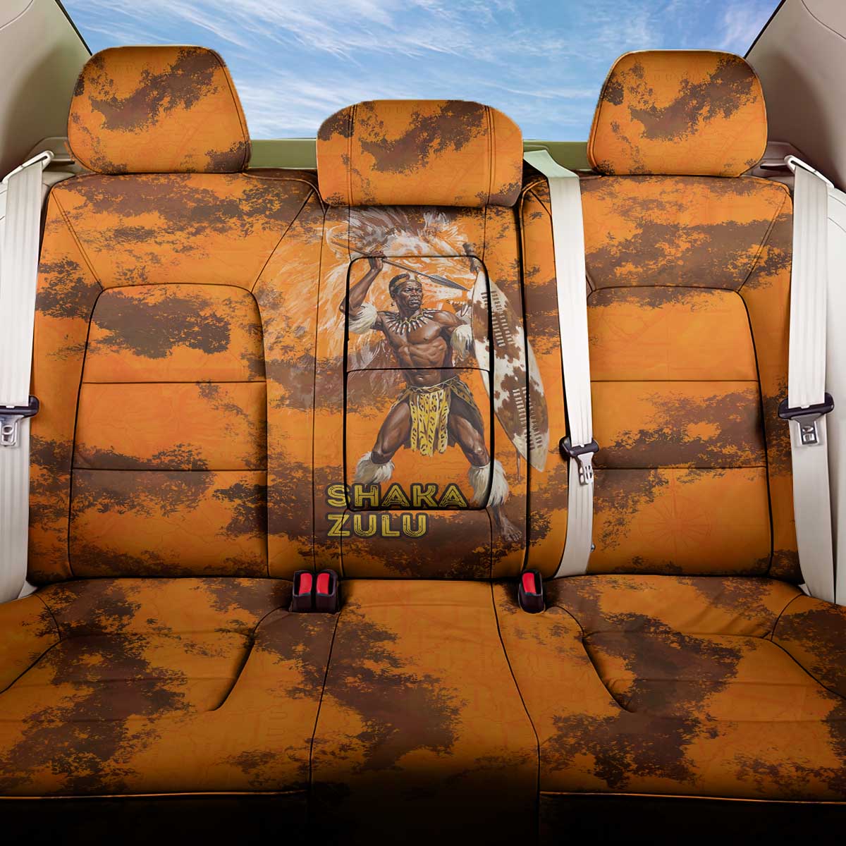 Shaka Zulu Back Car Seat Cover Warrior Fiery Roaring Lion - Never Retreat Never Surrender African Strength and Courage - African Pride