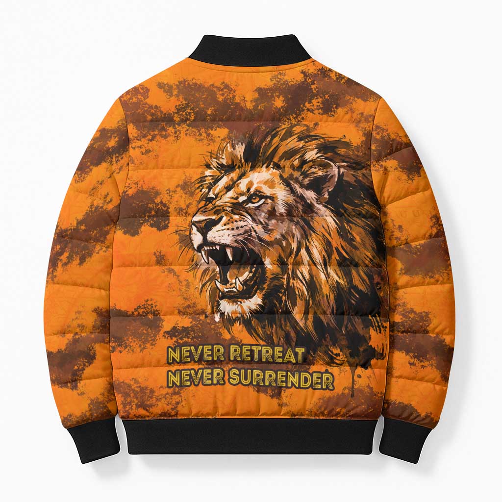Shaka Zulu Bomber Puffer Jacket Warrior Fiery Roaring Lion - Never Retreat Never Surrender African Strength and Courage - African Pride