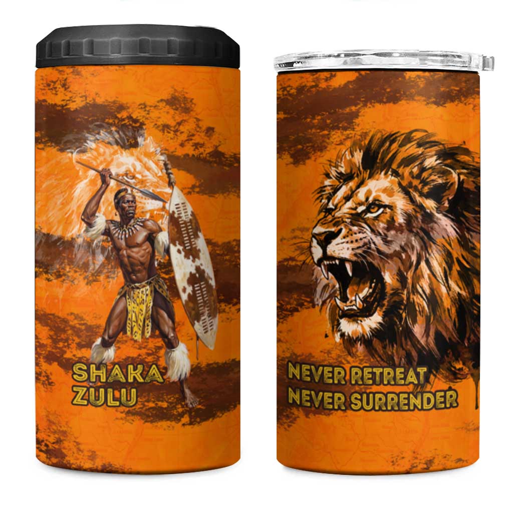 Shaka Zulu 4 in 1 Can Cooler Tumbler Warrior Fiery Roaring Lion - Never Retreat Never Surrender African Strength and Courage - African Pride