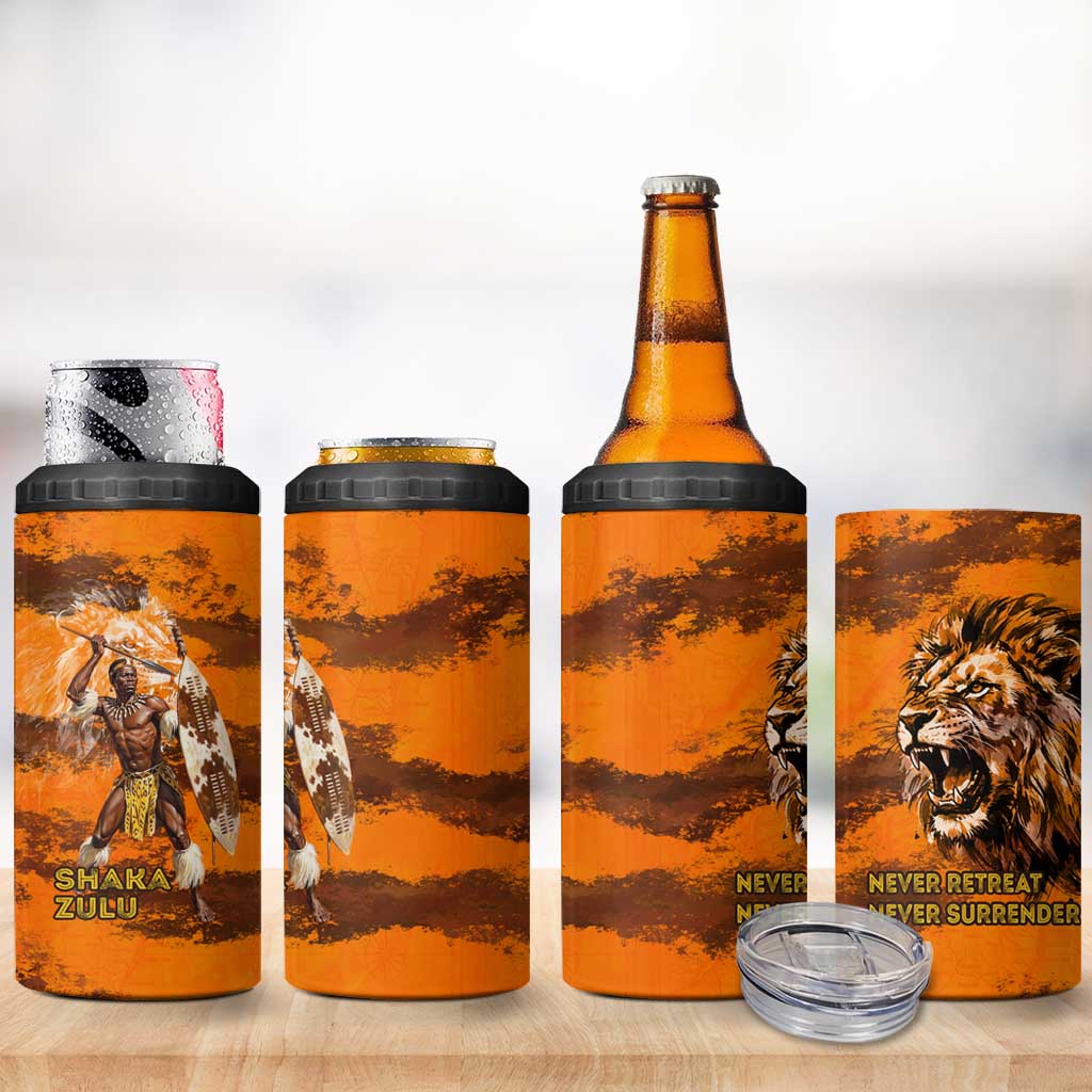 Shaka Zulu 4 in 1 Can Cooler Tumbler Warrior Fiery Roaring Lion - Never Retreat Never Surrender African Strength and Courage - African Pride