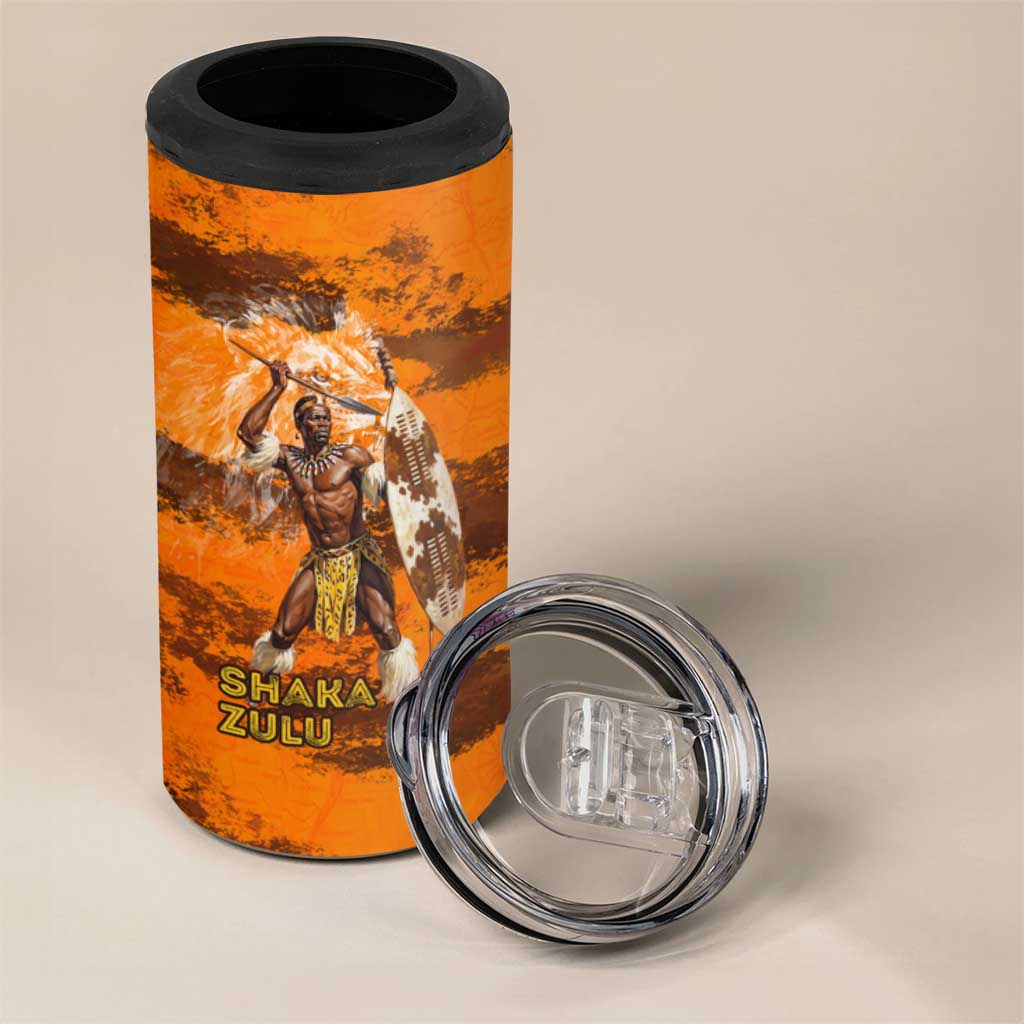 Shaka Zulu 4 in 1 Can Cooler Tumbler Warrior Fiery Roaring Lion - Never Retreat Never Surrender African Strength and Courage - African Pride