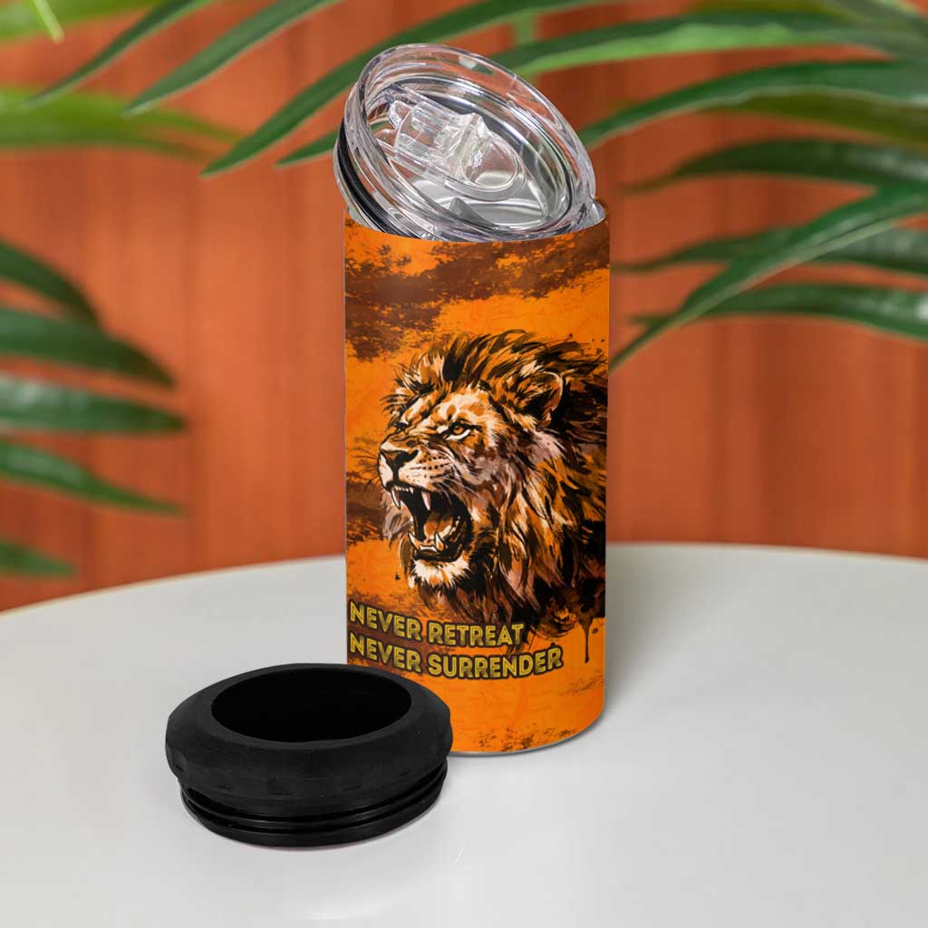 Shaka Zulu 4 in 1 Can Cooler Tumbler Warrior Fiery Roaring Lion - Never Retreat Never Surrender African Strength and Courage - African Pride