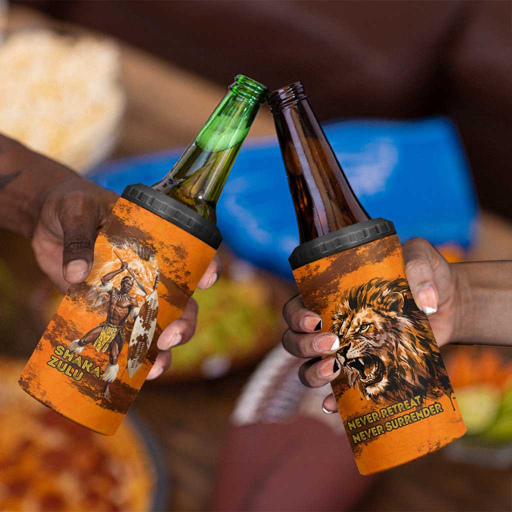 Shaka Zulu 4 in 1 Can Cooler Tumbler Warrior Fiery Roaring Lion - Never Retreat Never Surrender African Strength and Courage - African Pride