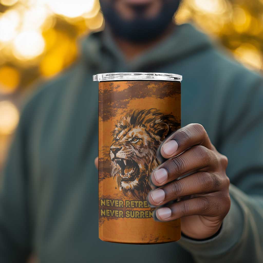 Shaka Zulu 4 in 1 Can Cooler Tumbler Warrior Fiery Roaring Lion - Never Retreat Never Surrender African Strength and Courage - African Pride