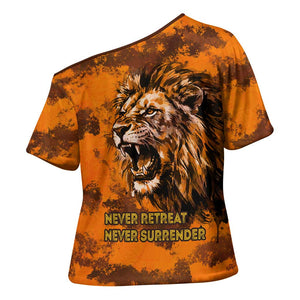Shaka Zulu Cross Shoulder Shirt Warrior Fiery Roaring Lion - Never Retreat Never Surrender African Strength and Courage - African Pride