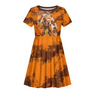 Shaka Zulu Kid Short Sleeve Dress Warrior Fiery Roaring Lion - Never Retreat Never Surrender African Strength and Courage - African Pride