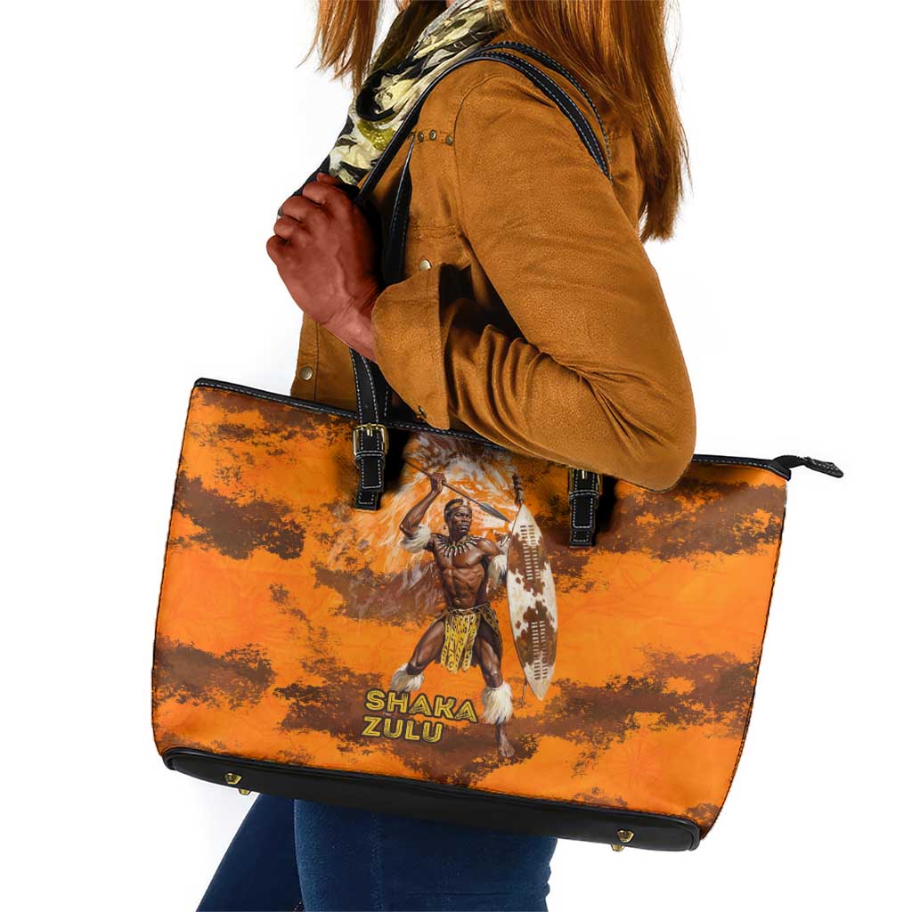 Shaka Zulu Leather Tote Bag Warrior Fiery Roaring Lion - Never Retreat Never Surrender African Strength and Courage - African Pride
