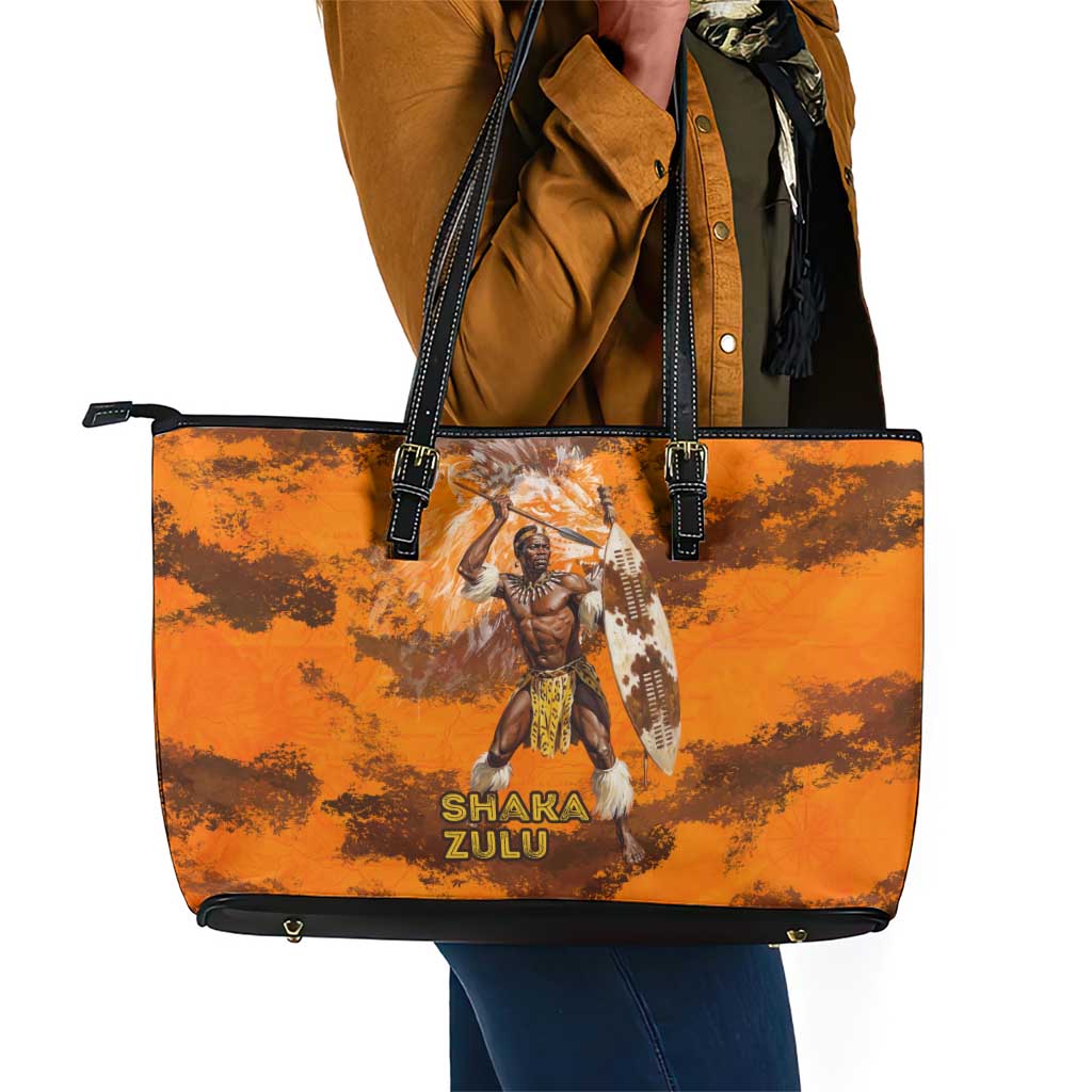 Shaka Zulu Leather Tote Bag Warrior Fiery Roaring Lion - Never Retreat Never Surrender African Strength and Courage - African Pride