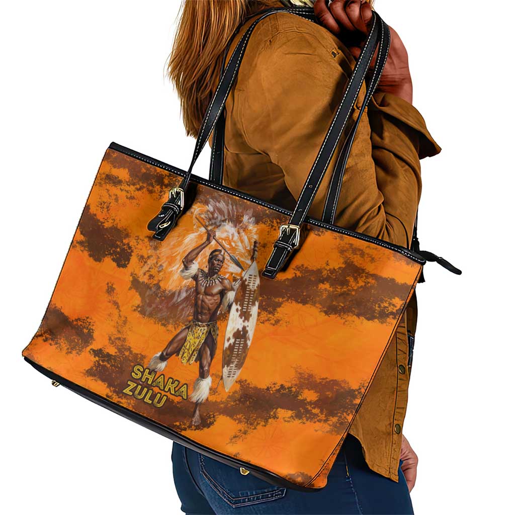 Shaka Zulu Leather Tote Bag Warrior Fiery Roaring Lion - Never Retreat Never Surrender African Strength and Courage - African Pride