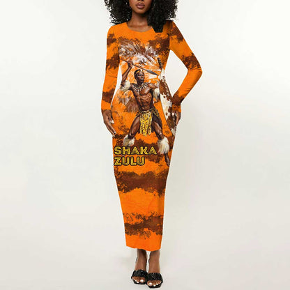 Shaka Zulu Long Sleeve Bodycon Dress Warrior Fiery Roaring Lion - Never Retreat Never Surrender African Strength and Courage - African Pride
