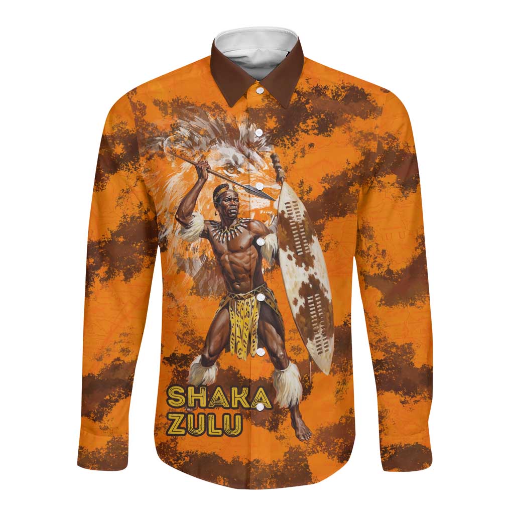 Shaka Zulu Long Sleeve Button Shirt Warrior Fiery Roaring Lion - Never Retreat Never Surrender African Strength and Courage - African Pride
