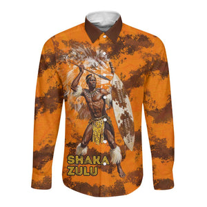 Shaka Zulu Long Sleeve Button Shirt Warrior Fiery Roaring Lion - Never Retreat Never Surrender African Strength and Courage - African Pride