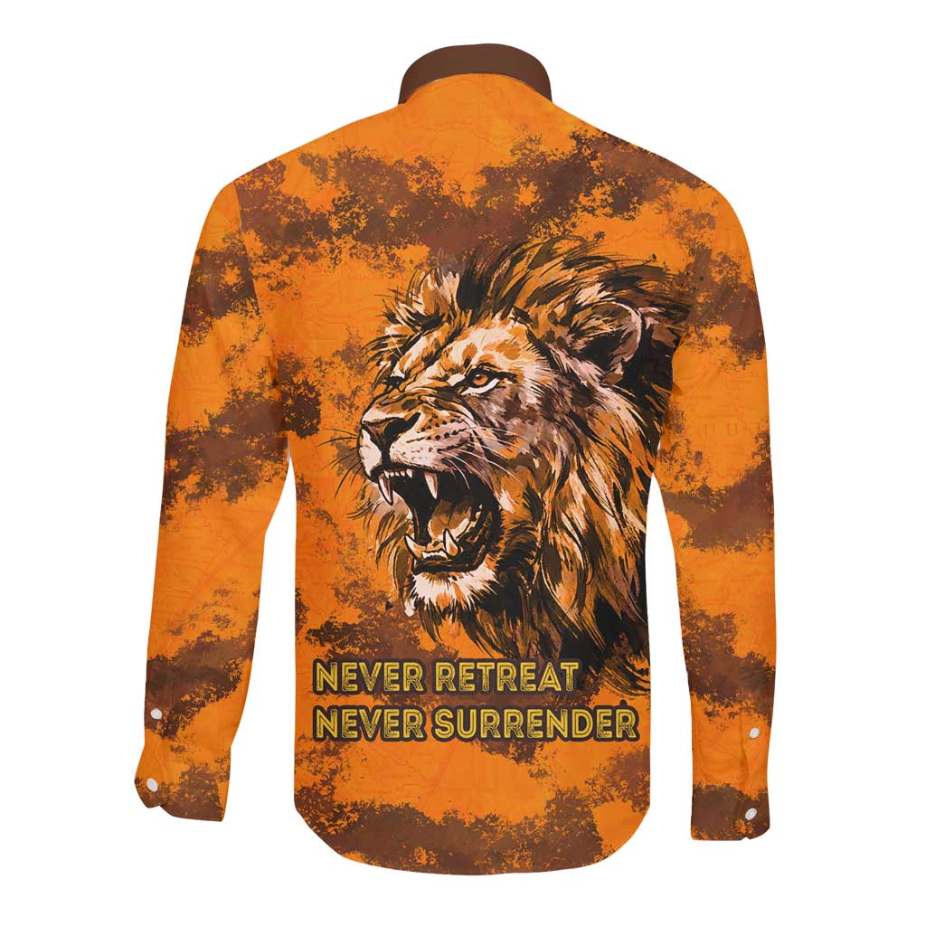 Shaka Zulu Long Sleeve Button Shirt Warrior Fiery Roaring Lion - Never Retreat Never Surrender African Strength and Courage - African Pride